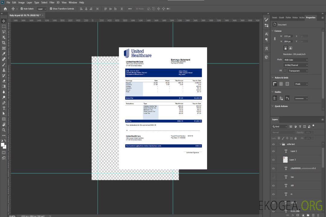 Bulletin de paie d'une entreprise de soins gérés UnitedHealthCare aux États-Unis template Bulletin de paie d'une entreprise de soins gérés UnitedHealthCare aux États-Unis template